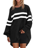 Solid color striped crew neck loose sweatshirt