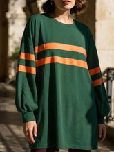 Solid color striped crew neck loose sweatshirt