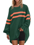 Solid color striped crew neck loose sweatshirt