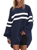 Solid color striped crew neck loose sweatshirt