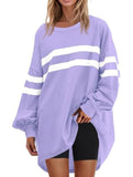 Solid color striped crew neck loose sweatshirt