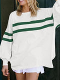 Solid color striped crew neck loose sweatshirt