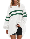 Solid color striped crew neck loose sweatshirt