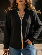 V-neck loose-fitting sequined shirt