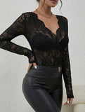 V-neck slim-fit lace-trimmed shirt