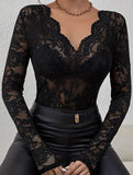 V-neck slim-fit lace-trimmed shirt