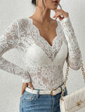 V-neck slim-fit lace-trimmed shirt