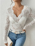 V-neck slim-fit lace-trimmed shirt