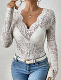 V-neck slim-fit lace-trimmed shirt