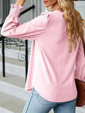 WOMEN SQAURE NECK SHIRRED CUFF LONG SLEEVE BLOUSE