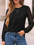 Solid color round neck patchwork hollow shirt