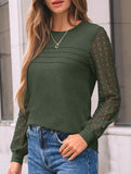 Solid color round neck patchwork hollow shirt
