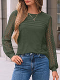 Solid color round neck patchwork hollow shirt
