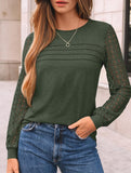 Solid color round neck patchwork hollow shirt