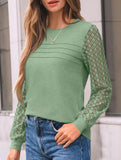 Solid color round neck patchwork hollow shirt