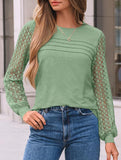 Solid color round neck patchwork hollow shirt