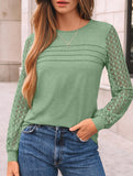 Solid color round neck patchwork hollow shirt