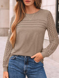Solid color round neck patchwork hollow shirt