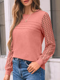 Solid color round neck patchwork hollow shirt