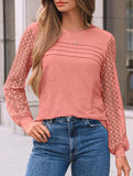 Solid color round neck patchwork hollow shirt