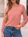 Solid color round neck patchwork hollow shirt