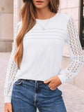 Solid color round neck patchwork hollow shirt