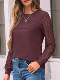 Solid color round neck patchwork hollow shirt