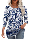 Casual Printed Button Crew Neck T-Shirt