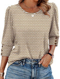 Casual Printed Button Crew Neck T-Shirt
