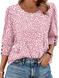 Casual Printed Button Crew Neck T-Shirt