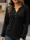 Stylish solid color long-sleeved V-neck button T-shirt