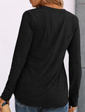 Stylish solid color long-sleeved V-neck button T-shirt