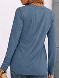 Stylish solid color long-sleeved V-neck button T-shirt