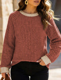 Round neck raglan sleeve solid color T-shirt