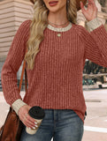 Round neck raglan sleeve solid color T-shirt