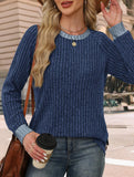 Round neck raglan sleeve solid color T-shirt