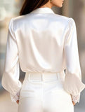 Fashionable lace V-neck puff sleeve top/shirt