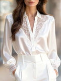 Fashionable lace V-neck puff sleeve top/shirt
