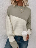 Color-blocked long-sleeved crew neck knit sweater