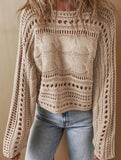 Crew neck short crochet cover-up openwork shirt