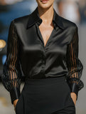 LUXURY-STYLE SATIN SHEER STRIPED SHIRT