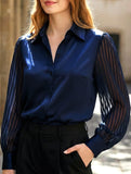 LUXURY-STYLE SATIN SHEER STRIPED SHIRT