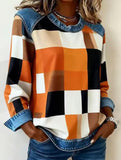 RETRO PLAID PATCHWORK SWEATSHIRT