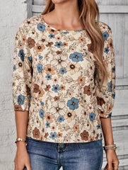 Pastoral style floral print mid-sleeve shirt_CWTBLL01995