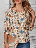 Pastoral style floral print mid-sleeve shirt_CWTBLL01995
