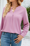 V NECK BUTTON CUFF BUSINESS OFFICE WORK BLOUSE