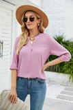 V NECK BUTTON CUFF BUSINESS OFFICE WORK BLOUSE