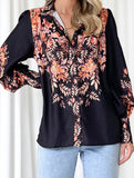 Women's Lantern Sleeve Printed Elegant Shirt_CWTBLL02020