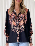 Women's Lantern Sleeve Printed Elegant Shirt_CWTBLL02020