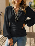Autumn V Neck Printed Long Sleeve Shirt_CWTBLL02026